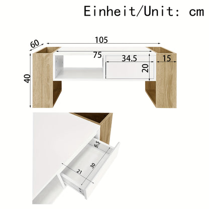 Modern Coffee Table 105 X 60 X 40 Cm - Partially High Gloss, With Drawers And Open Compartments