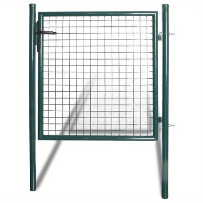 Rust-Resistant Powder-Coated Steel Garden Gate with Black Metal Frame - Durable Outdoor Access for Patio, Terrace, or Yard - Green Grid Design for Enhanced Privacy, Decorative Garden Fence