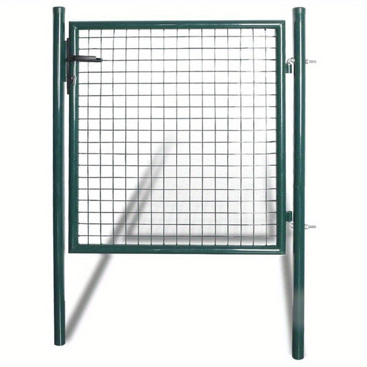 Rust-Resistant Powder-Coated Steel Garden Gate with Black Metal Frame - Durable Outdoor Access for Patio, Terrace, or Yard - Green Grid Design for Enhanced Privacy, Decorative Garden Fence