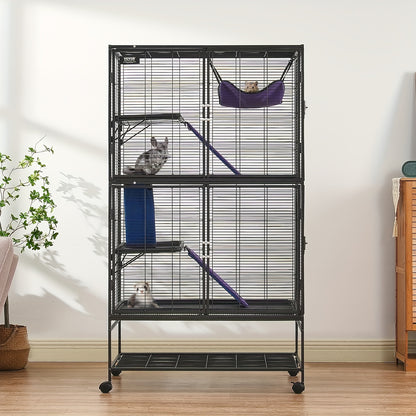 Dierkooi – Kleine Dieren Kooi – Fret Kooi – Knaagdierkooi – Frettenkooi – 4 Laags Met Verwijderbare Onderbak – Metalen Mesh Met Wieltjes