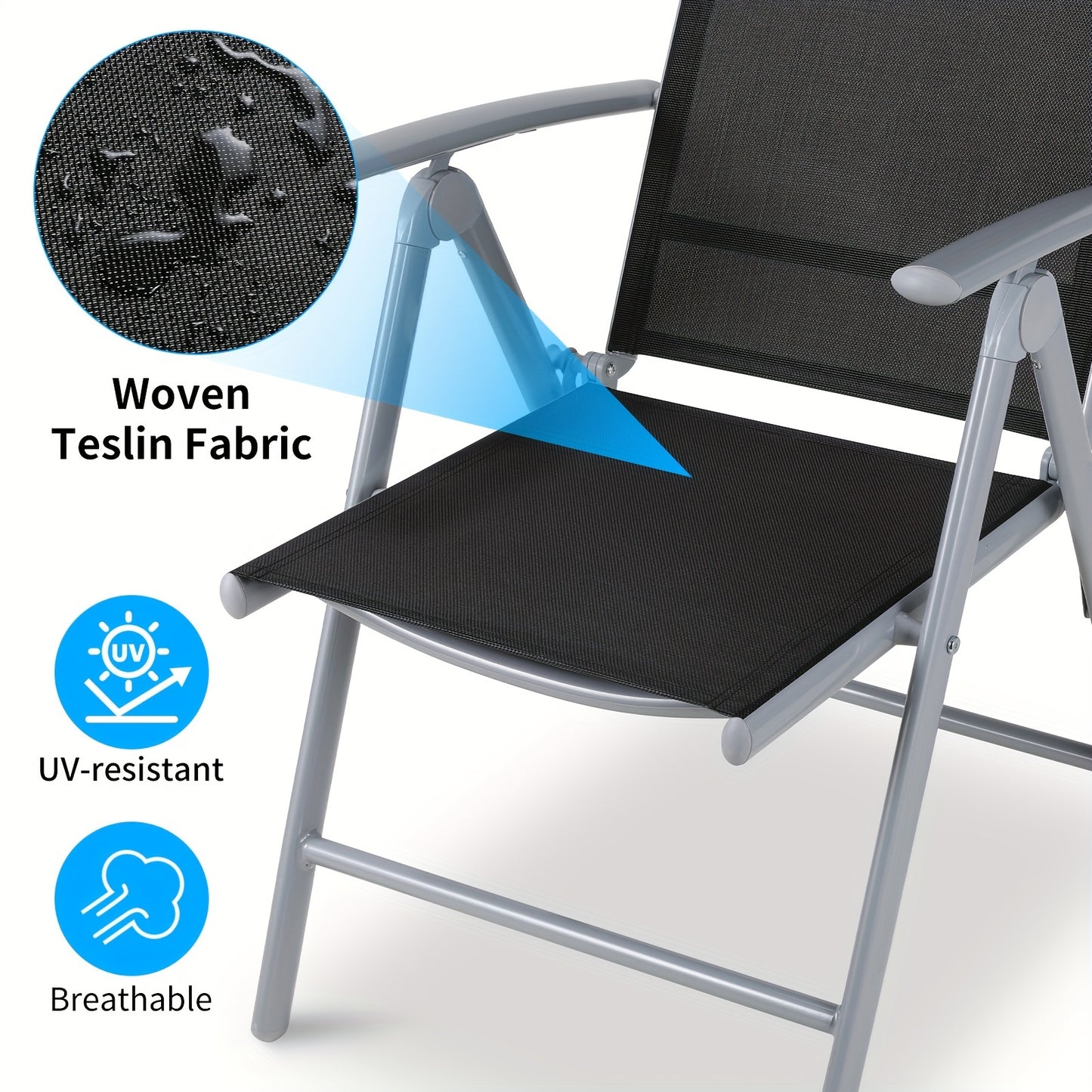 Opvouwbare Stoel – Klapstoel – Campingstoel – Tuinstoel – Lichtgewicht Stoel – Aluminium Frame – Manueel Verstelbare Rugleuning – Zilvergrijs Zwart
