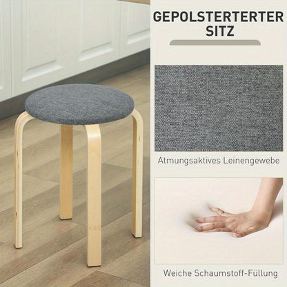 Polsterhocker Im 4Er-Set, Stapelbar, Lackierte Oberfläche, Holzbeine, Grau, Freizeitstuhl, Bequeme Wohnzimmermöbel, Multifunktionaler Sitz, Geeignet Für Wohnzimmer, Schlafzimmer, Esszimmer, Flur, Balkon. Perfekte Heimdekor