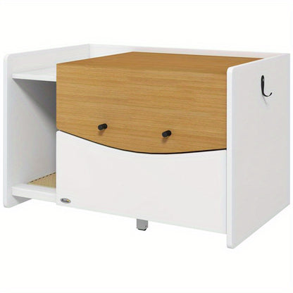 All-in-One Kattenbak – Kattenbak Met Bed – Kattenbakkombinatie – Kattenhuisje – Kattenmeubel – Ruimtebesparend Ontwerp – Wit Met Eikenhoutlook – 78x50x51 cm – Duurzaam PVC & PC – Scharnierend Deurtje