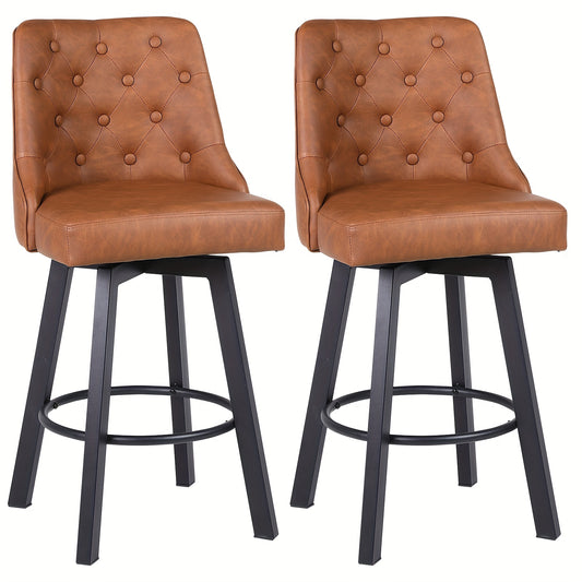 Barkrukken – Barkruk Set – Keukenkrukken – Barstoelen – Draaibare Krukken – Set Van 2 – 360° Draaibaar – Met Voetensteun – Bruin Zwart Synthetisch Leder – Metalen Frame – 150 Kg Draagvermogen