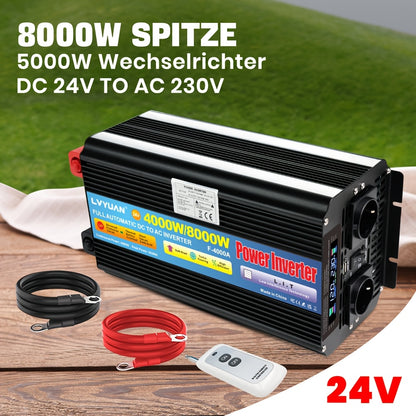 4000W Omvormer – Stroomomzetter – Spanning Converter – DC naar AC Inverter – Power Inverter – Pure Sinusgolf – LCD Display – Dubbele Stopcontacten en USB</s>