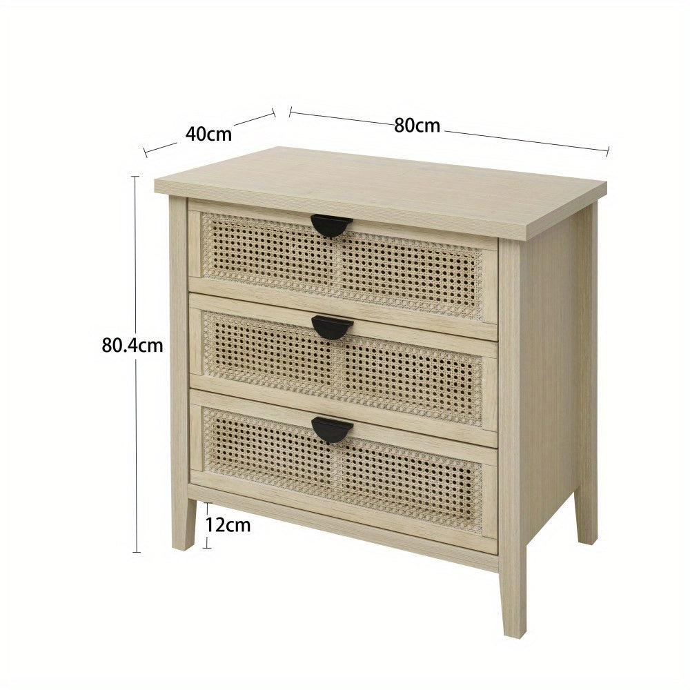 Dressoir – Kast – Opbergkast – Ladekast – Buffetkast – Modern Woven Honeycomb Design – 3 Lades Met Verwisselbare Deurpanelen – Duurzaam Niet-Houten Materiaal – Compact 80 cm Breed – Beige/Witte Afwerking Met Gouden Accenten