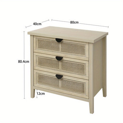 Dressoir – Kast – Opbergkast – Ladekast – Buffetkast – Modern Woven Honeycomb Design – 3 Lades Met Verwisselbare Deurpanelen – Duurzaam Niet-Houten Materiaal – Compact 80 cm Breed – Beige/Witte Afwerking Met Gouden Accenten