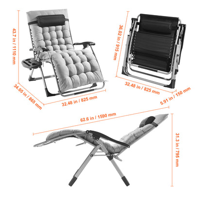 Zero Gravity Stoel – Relaxstoel – Ligstoel – Loungestoel – Tuinstoel – Grijs – Verstelbare Rugleuning 90°-170° – Stevig Stalen Frame 225 kg Draaggewicht