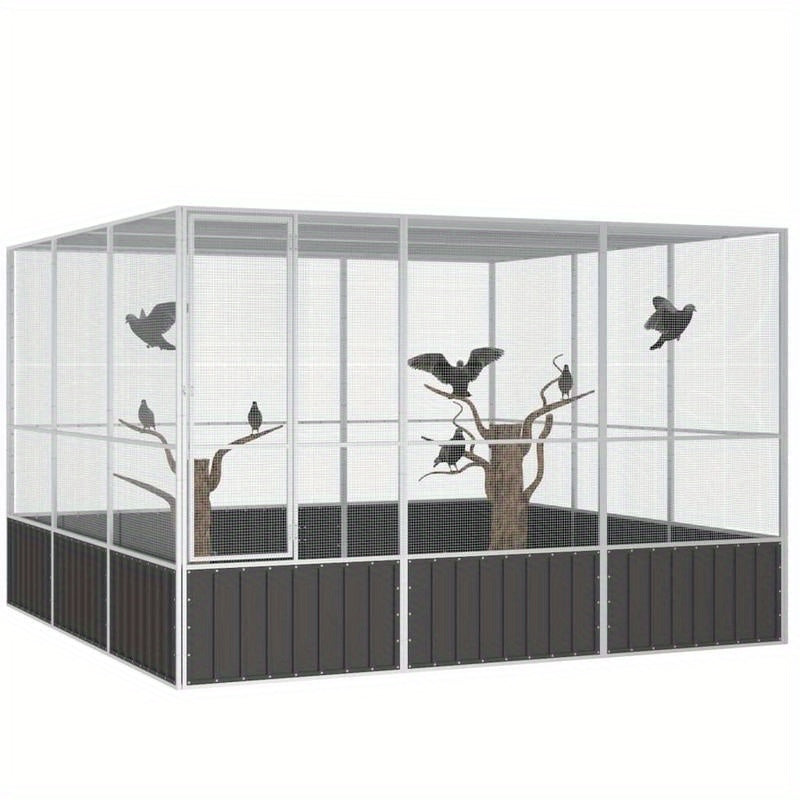 Vogelkooi – Vogelvolière – Papegaaienkooi – Parkietenkooi – Dierenkooi – Gegalvaniseerd Staal – Ruim 302,5x324,5x211,5 cm – Veilig en Comfortabel Anthraciet