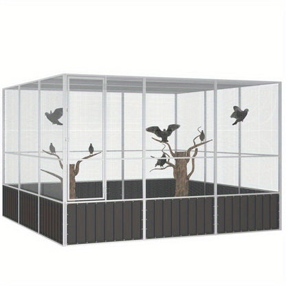 Vogelkooi – Vogelvolière – Papegaaienkooi – Parkietenkooi – Dierenkooi – Gegalvaniseerd Staal – Ruim 302,5x324,5x211,5 cm – Veilig en Comfortabel Anthraciet