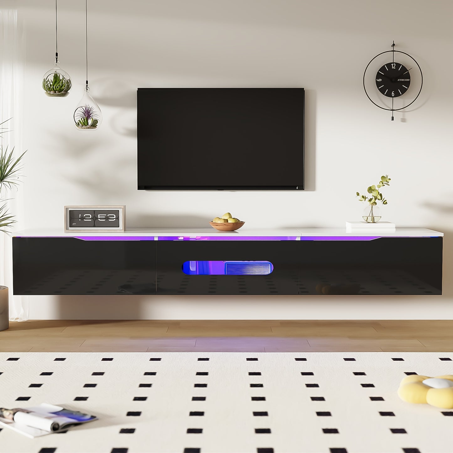 Tv Meubel – Tv Kast – Tv Meubel Set – Media Meubel – Tv Dressoir – Zwart-Wit – 180 cm Lang – Hoogglans Afwerking – Wandmontage Mogelijk