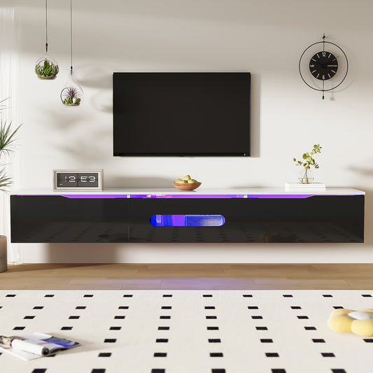 Tv Meubel – Tv Kast – Tv Meubel Set – Media Meubel – Tv Dressoir – Zwart-Wit – 180 cm Lang – Hoogglans Afwerking – Wandmontage Mogelijk