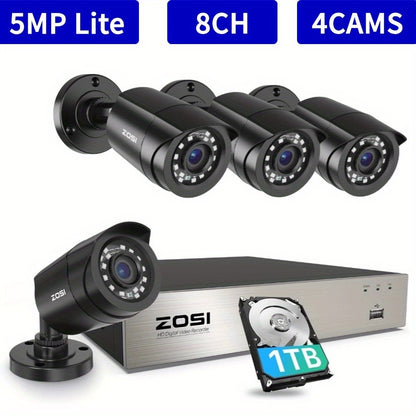 CCTV Beveiligingssysteem – Bewakingscamera Set – Video Surveillance Kit – Veiligheidscamera Systeem – 8 Kanaals DVR Recorder – AI Detectie – 1TB HDD – 4x 1920TVL Camera’s – H265+ Compressie