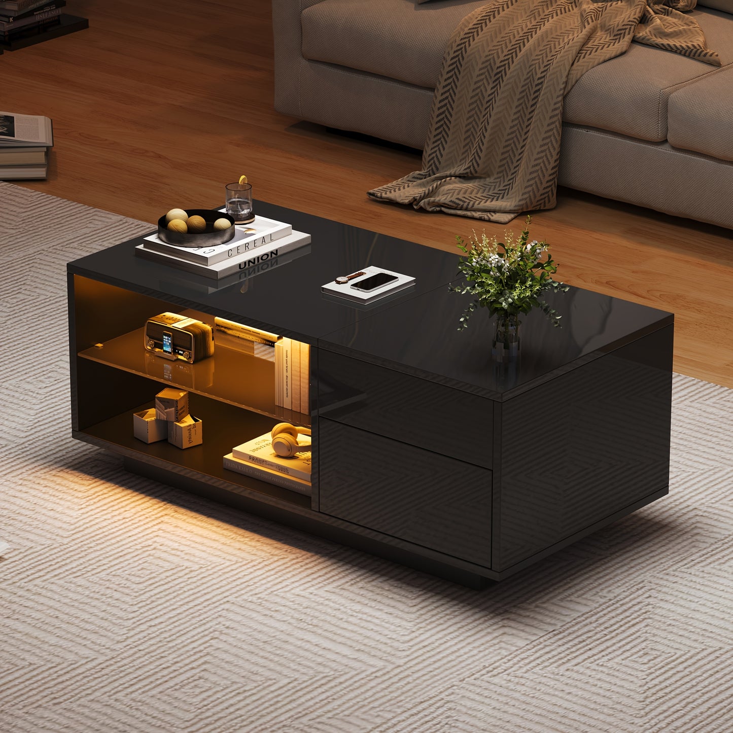 Sofa Tafel – Salontafel – Bijzettafel – Sidetable – Eettafel – Hoogte Verstelbaar – Metalen Frame & Opberglade