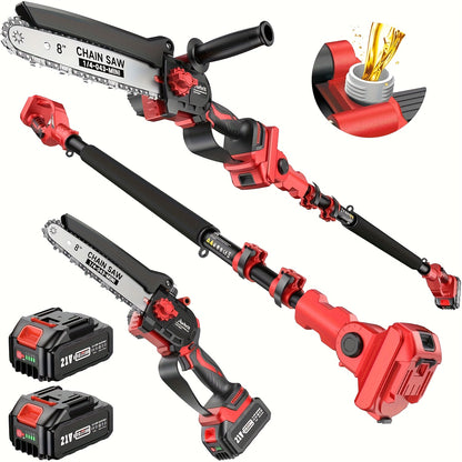 Accukettingzaag – Mini Kettingzaag – Snoeizaag – Takkenzaag – Handkettingzaag – 8 Inch Zaagblad – 2x 4000mAh Accu – Telescopische Steel 4,8m – Kantelbare Zaagkop 120°