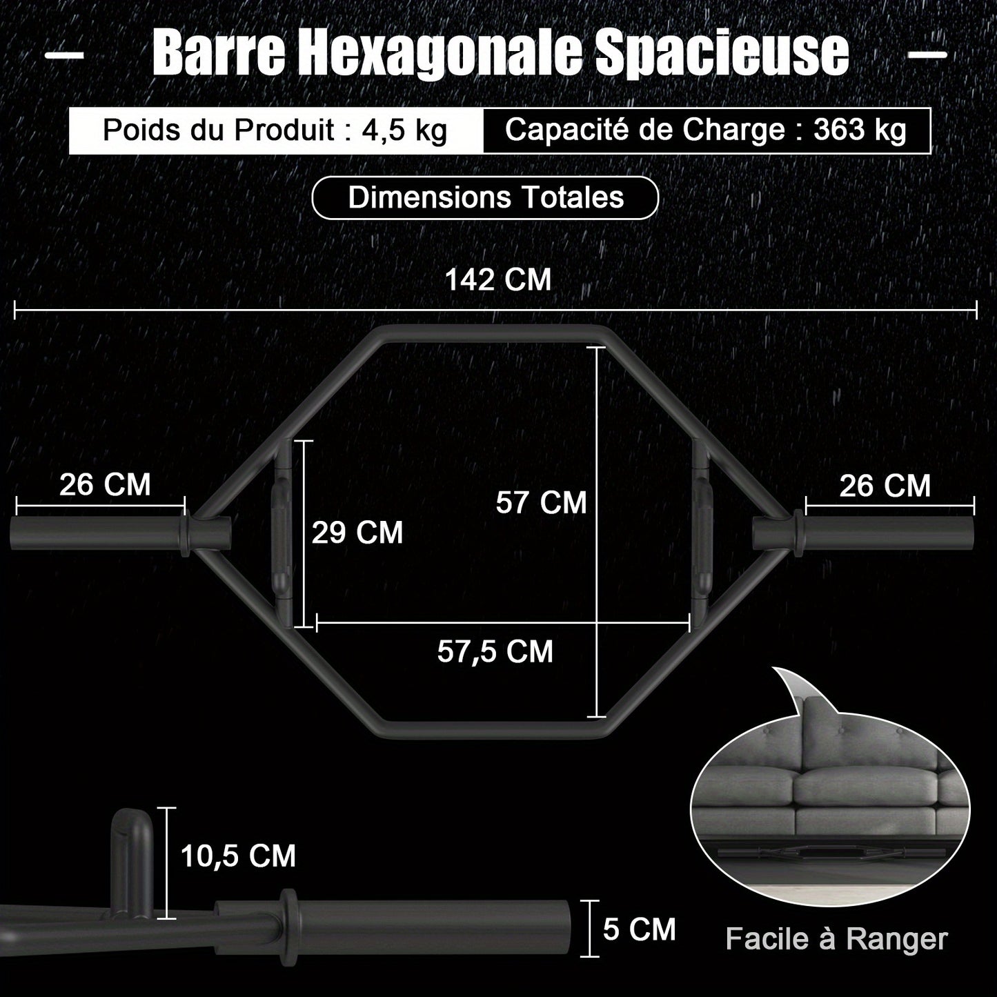 Trap Bar – Hex Bar – Halterstang – Shrug Bar – Gewichthefstang – Vouwbare Gerolde Handgrepen – Robuust Zwart Metaal