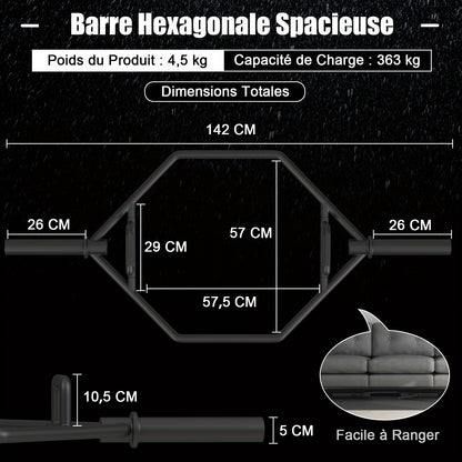 Trap Bar – Hex Bar – Halterstang – Shrug Bar – Gewichthefstang – Vouwbare Gerolde Handgrepen – Robuust Zwart Metaal