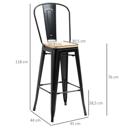 Barkrukken Set – Barstoelen – Krukken – Barstoelen Met Rugleuning – Industriële Barkrukken – Zithoogte 76 cm – Metalen Frame Zwart