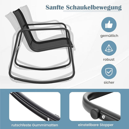 Tuinmeubelset – Tuinset – Loungeset – Balkonset – Terrasmeubilair – 4-Delige Zwart Met Rocking Stoelen – Met Veilig Schommelmechanisme en Versterkt Metaalframe