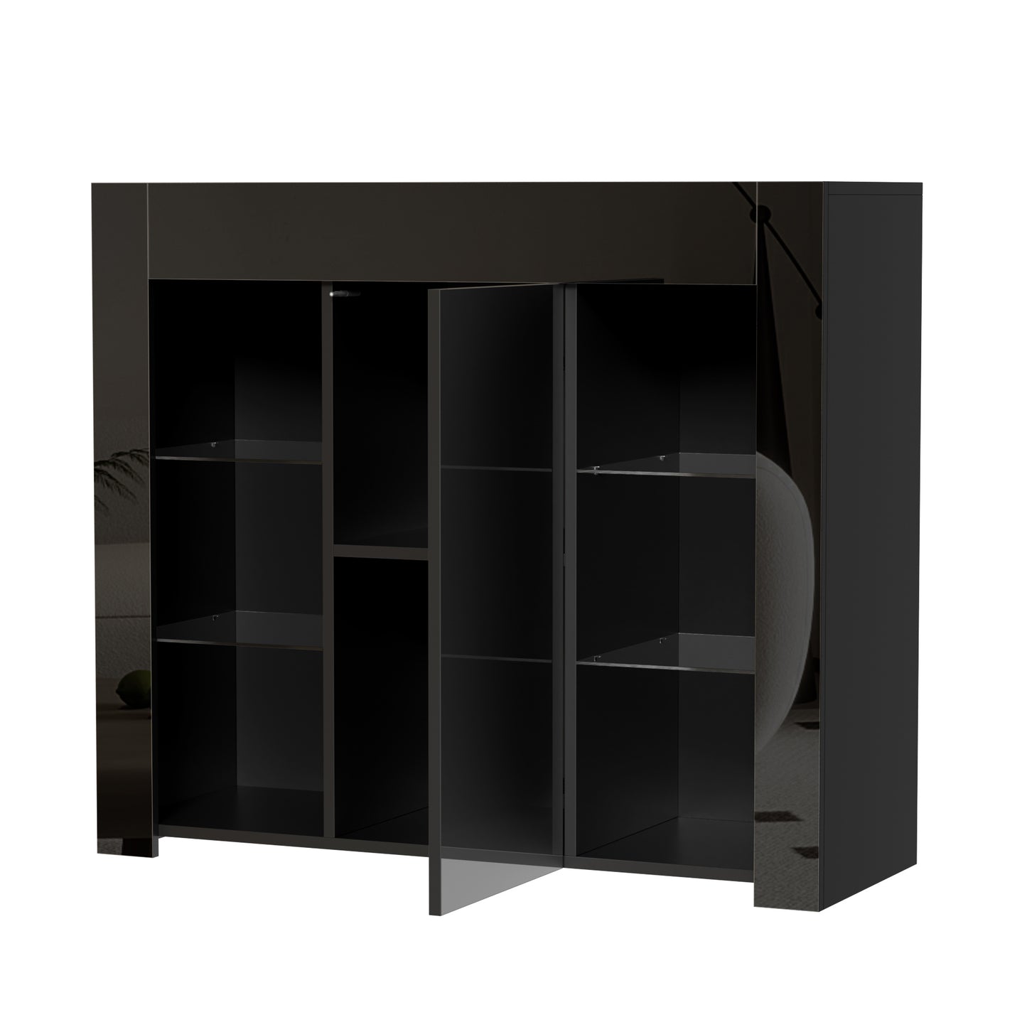 Dressoir – Opbergkast – Sideboard – Buffetkast – Kast Zwart – Strak Design Met Glanzende Front – Compacte Afmetingen 95x35x83 cm