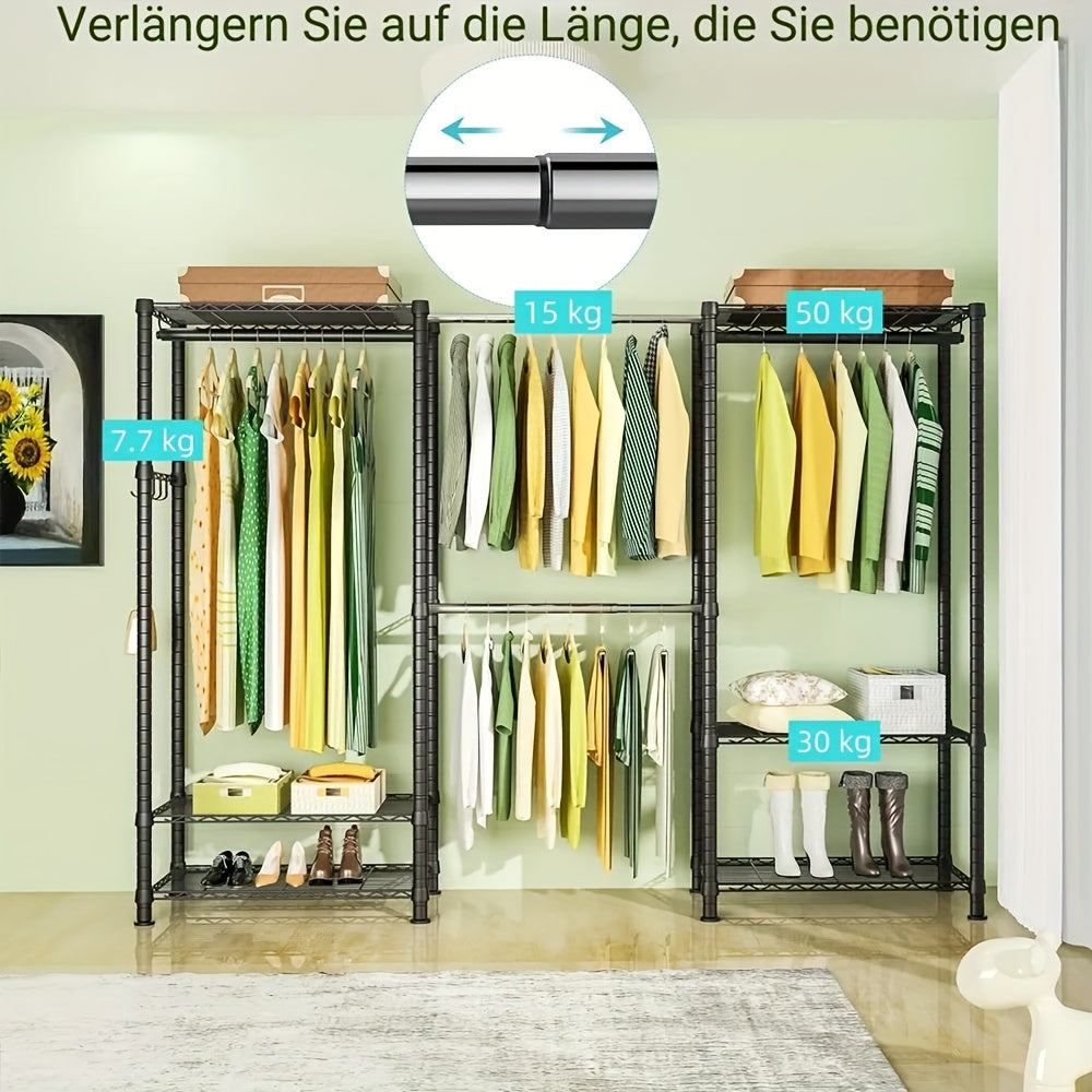 Metal Clothes Hanger, 230 * 35 * 180cm, Heavy-duty Storage Rack, 19 Tube Extendable Metal Wardrobe Rack, Black Metal Clothes Hanger, Height Adjustable Rack Clothes Hanger, Load-bearing Capacity Up To 394kg