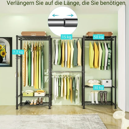 Metal Clothes Hanger, 230 * 35 * 180cm, Heavy-duty Storage Rack, 19 Tube Extendable Metal Wardrobe Rack, Black Metal Clothes Hanger, Height Adjustable Rack Clothes Hanger, Load-bearing Capacity Up To 394kg