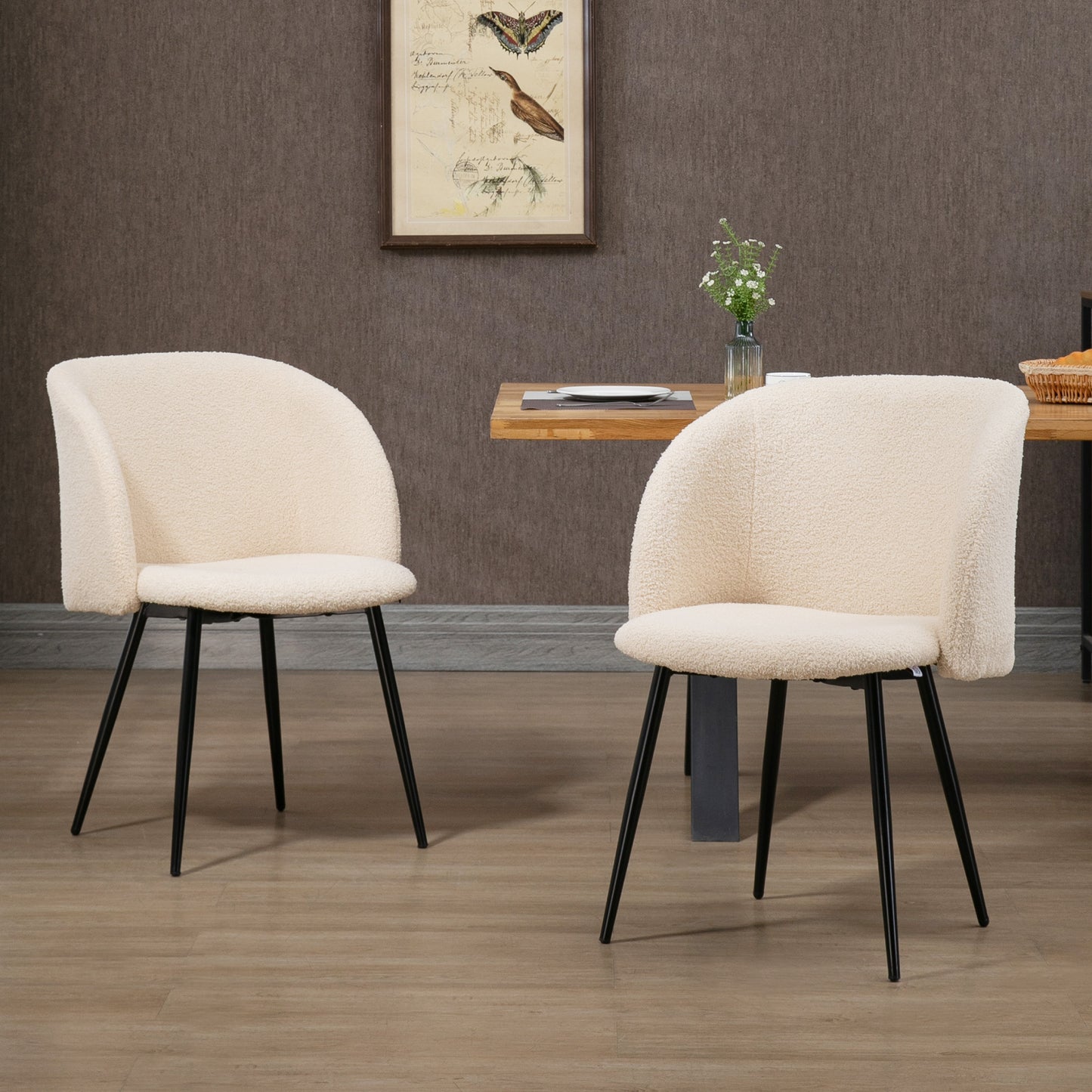 Eetkamerstoel – Stoel – Keukenstoel – Dining Chair – Zitmeubel – Set van 2 – Beige Stof – Zwart Stalen Poten – Ergonomisch Comfort – 55x62x80 cm