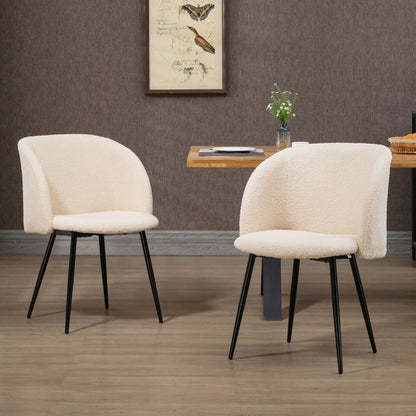 Eetkamerstoel – Stoel – Keukenstoel – Dining Chair – Zitmeubel – Set van 2 – Beige Stof – Zwart Stalen Poten – Ergonomisch Comfort – 55x62x80 cm