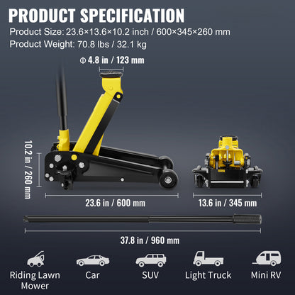 Hydraulische Vloerkrik – Autokrik – Flessenkrik – Wagenkrik – Garagekrik – 3 Ton Draagvermogen – Lage Min. Hoogte 13 cm – Stalen Constructie