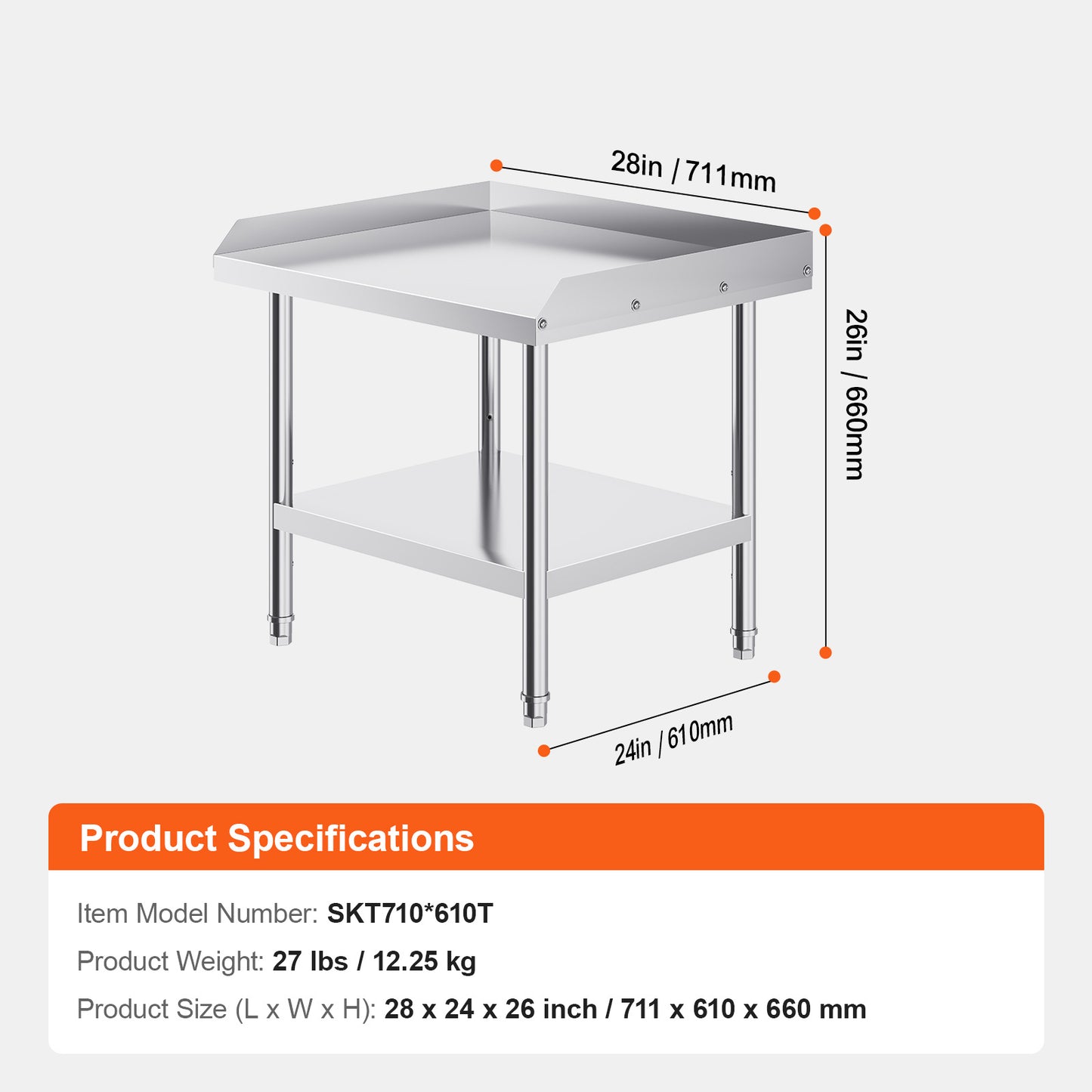 Werkbank – Werktafel – Werkbank Met Opbergruimte – Werkblad – RVS Werkbank – 61x71 cm – Roestvrijstalen, 0,8 mm dik staal