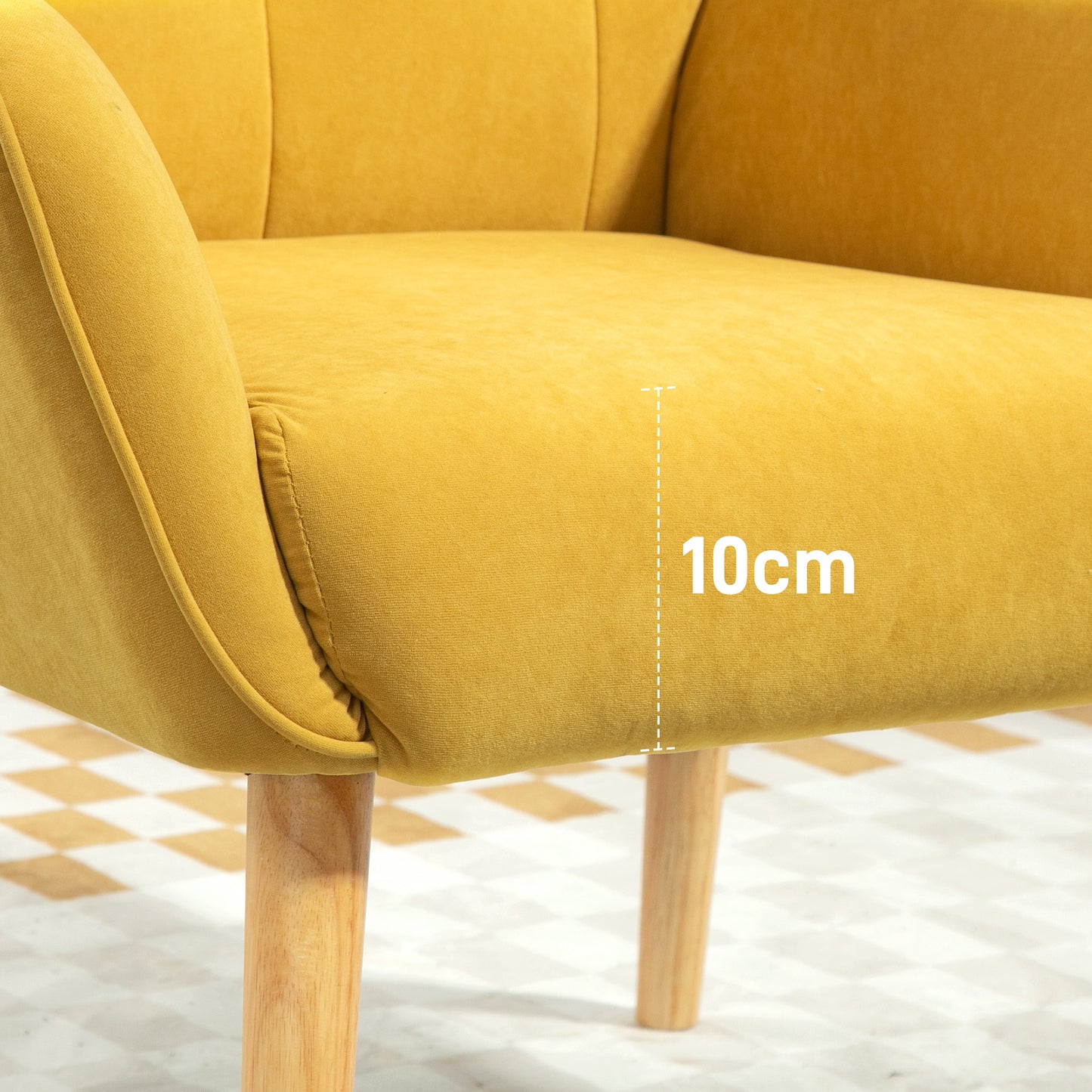 Fauteuil – Zetel – Loungestoel – Relaxstoel – Velours Bekleding – Geel – Met Metalen Frame – 10 cm Dikke Schuimlaag