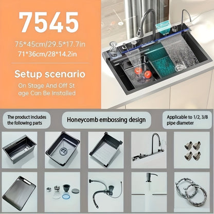 Keukenspoelbak – Spoelbak – Gootsteen – Wasbak – Spoelbakken – RVS Geborsteld – Enkele Bak 75x45 cm – Digitale Display – Uitneembare Uittrekbare Kraan