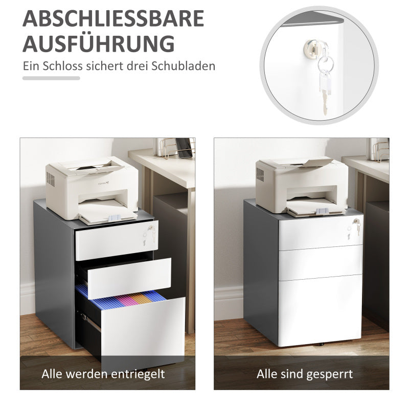 rollcontainer – mobiele ladekast – kantoorkast – archiefkast – ladeblok – afsluitbaar slot – stevig koudgewalst staal – 39x48x59 cm – grijs
