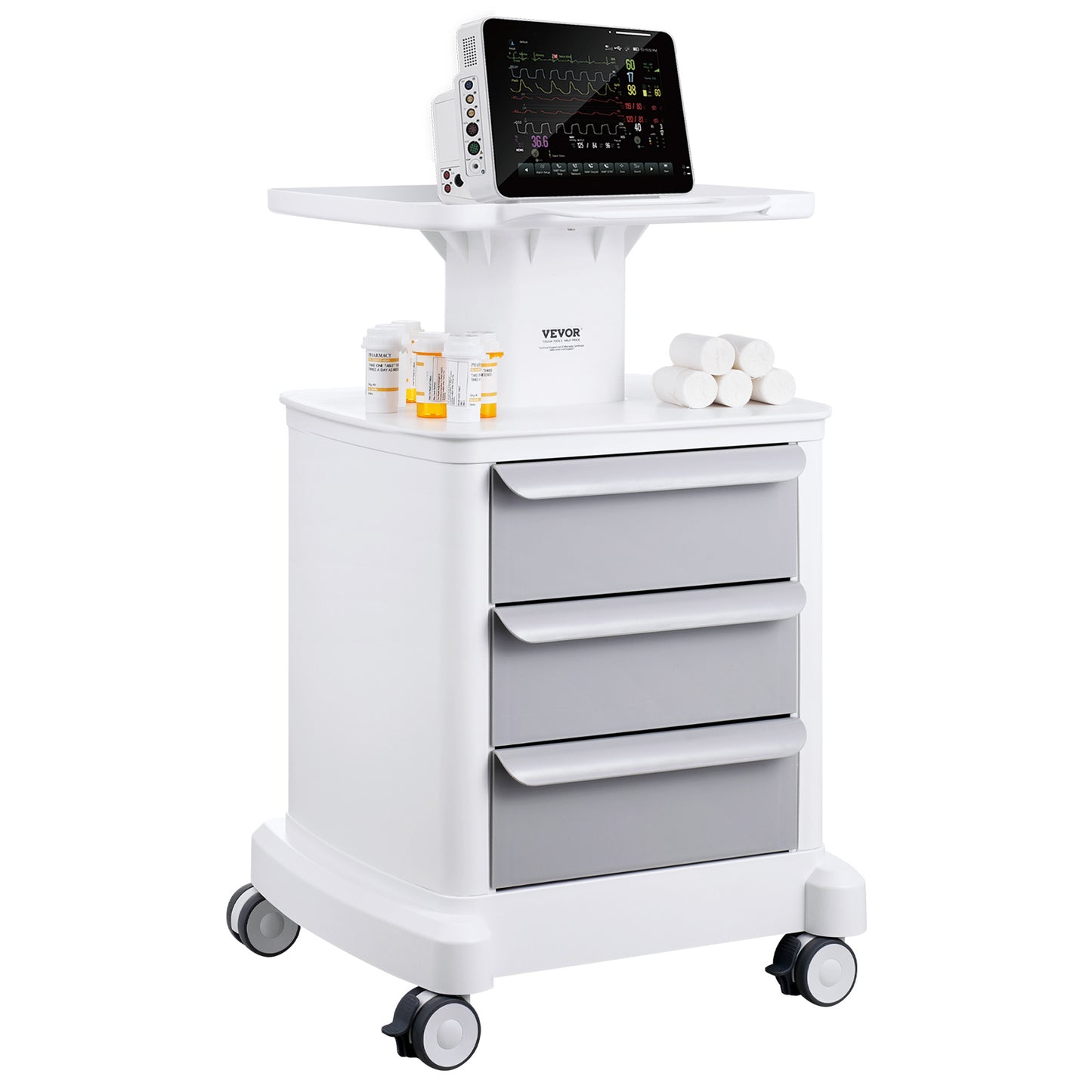 Medische Kar – Laboratoriumkar – Trolley – Medische Trolley – Opbergkar – 4 Laden & Bovenbak – Duurzaam ABS Materiaal – 4 Stilte Wielen