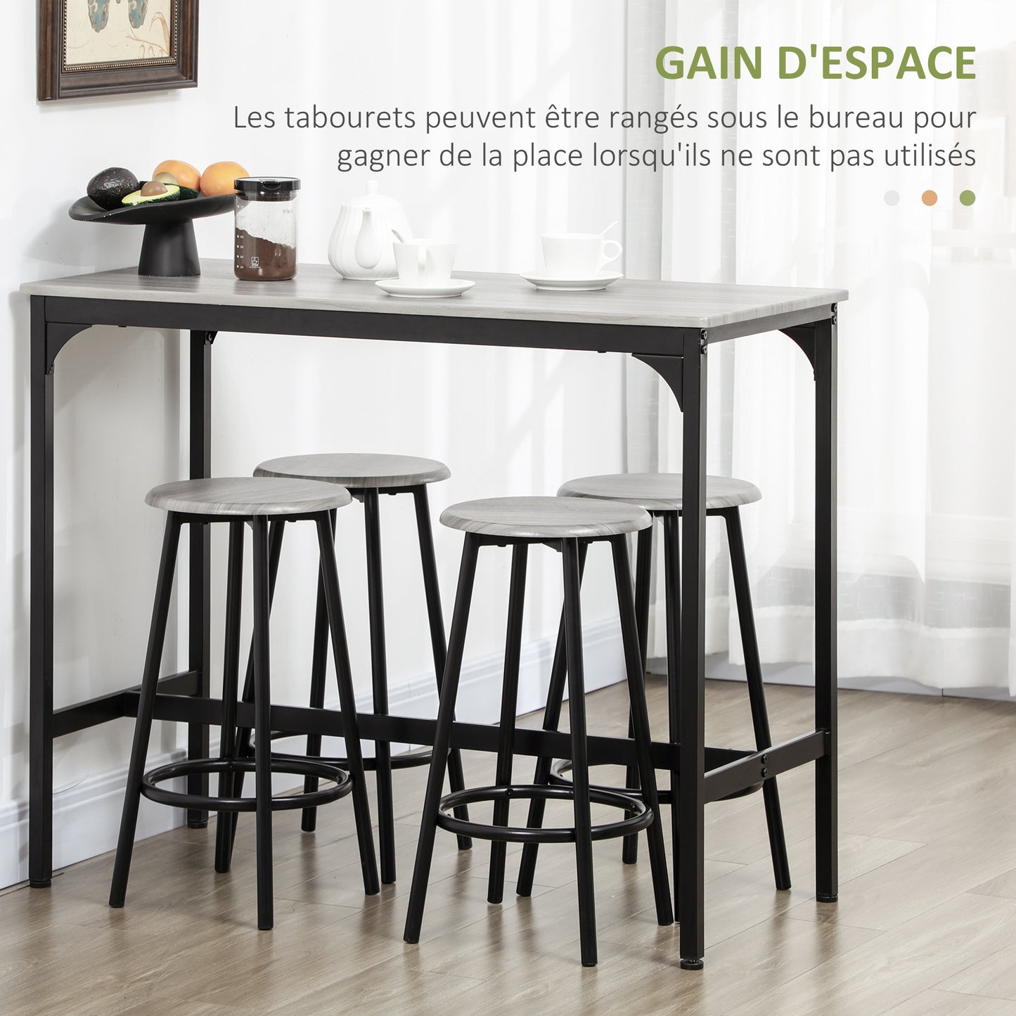 Barset – Bistro Set – Bartafel – Barkrukken – Eettafel – Compact Design – Metaal Frame – Grijs Melamine Tafelblad