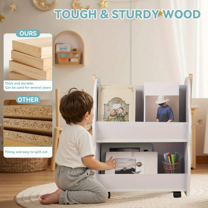 Boekenplank – Boekenkast – Wandrek – Opbergkast – Boekenrek – Mobiel Op Wieltjes – Boomvormig Ontwerp – 2 Lagen – 50x54x61 cm – Duurzaam Kunststof