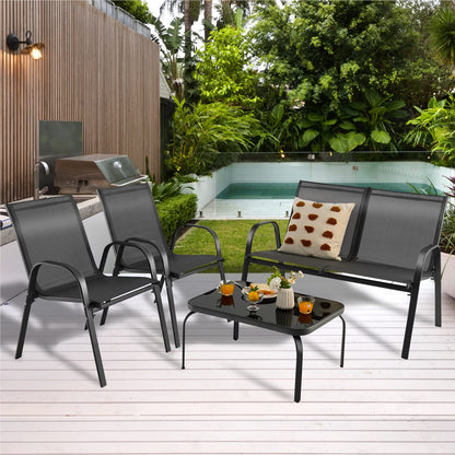 4-Persoons Tuinset – Balkonmeubilair – Patio Set – Zithoek Voor Buiten – Tuinmeubelset – Inklapbaar En Weerbestendig – Lichtgewicht Met Metaal Frame