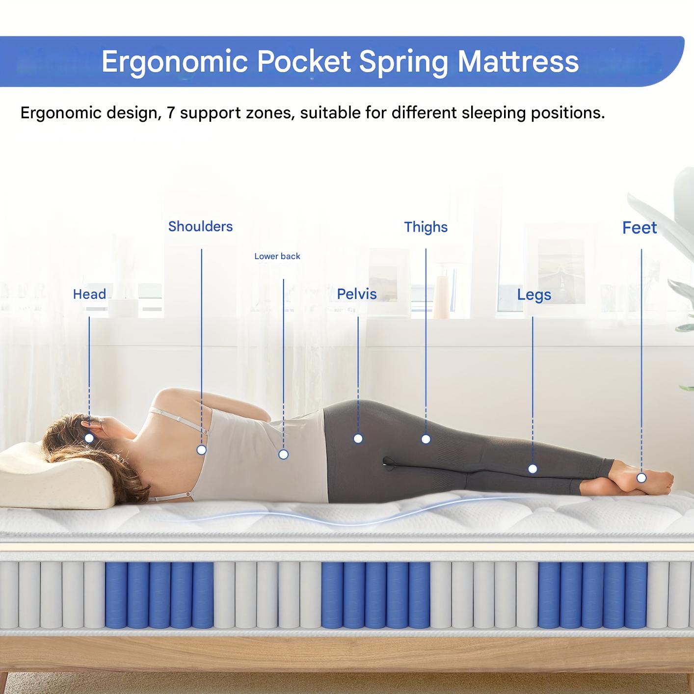 Matras – Pocketveringmatras – 7-Zone Matras – Eenpersoonsmatras – Tweepersoonsmatras – 140x190 cm – Memory Foam Toplaag – Hypoallergeen & Ademend