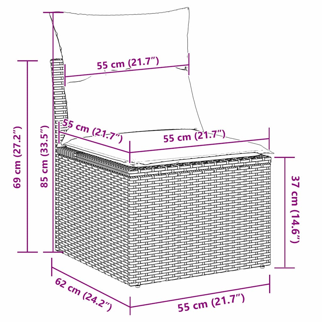Tuinbank – Buitenbank – Loungeset – Tuinmeubel – Modulaire Tuinbank – Weerbestendig Kunststof Rattan – Verstelbare Pooten - Zwart