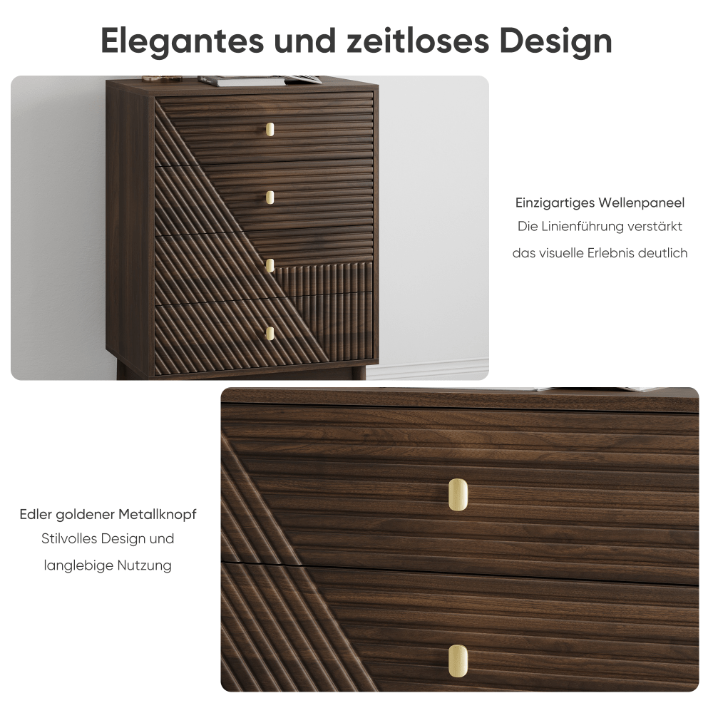 Ladekast – Ladeblok – Dressoir – Opbergkast – Commode – Modern Design – 4 Ruime Lades – Walnootkleur