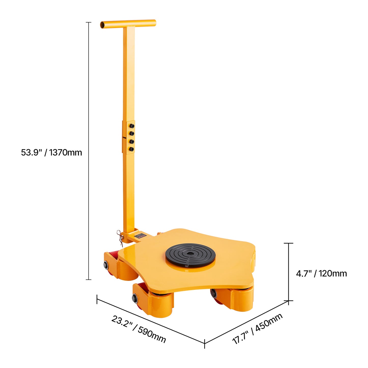 Machine Skate – Machineskruis – Rolplaat – Verplaatswagen – Machineroller – Gele variant – Draagkracht tot 4000 kg – 360° Draaibare Stuurplaat