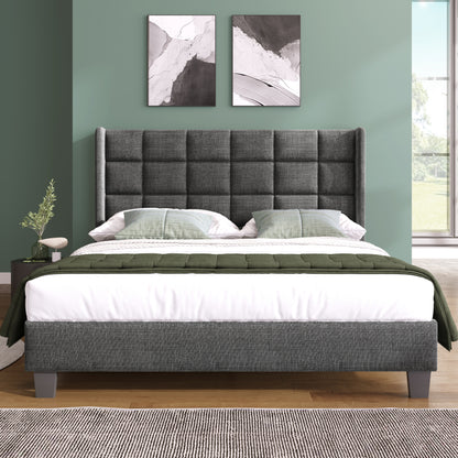 Bedframe – Tweepersoonsbed – Gestoffeerd Bed – Boxspringbed – Slaapbank – Stevig Met Linnen Stof – Padded Hoofdeinde – 140x200 cm
