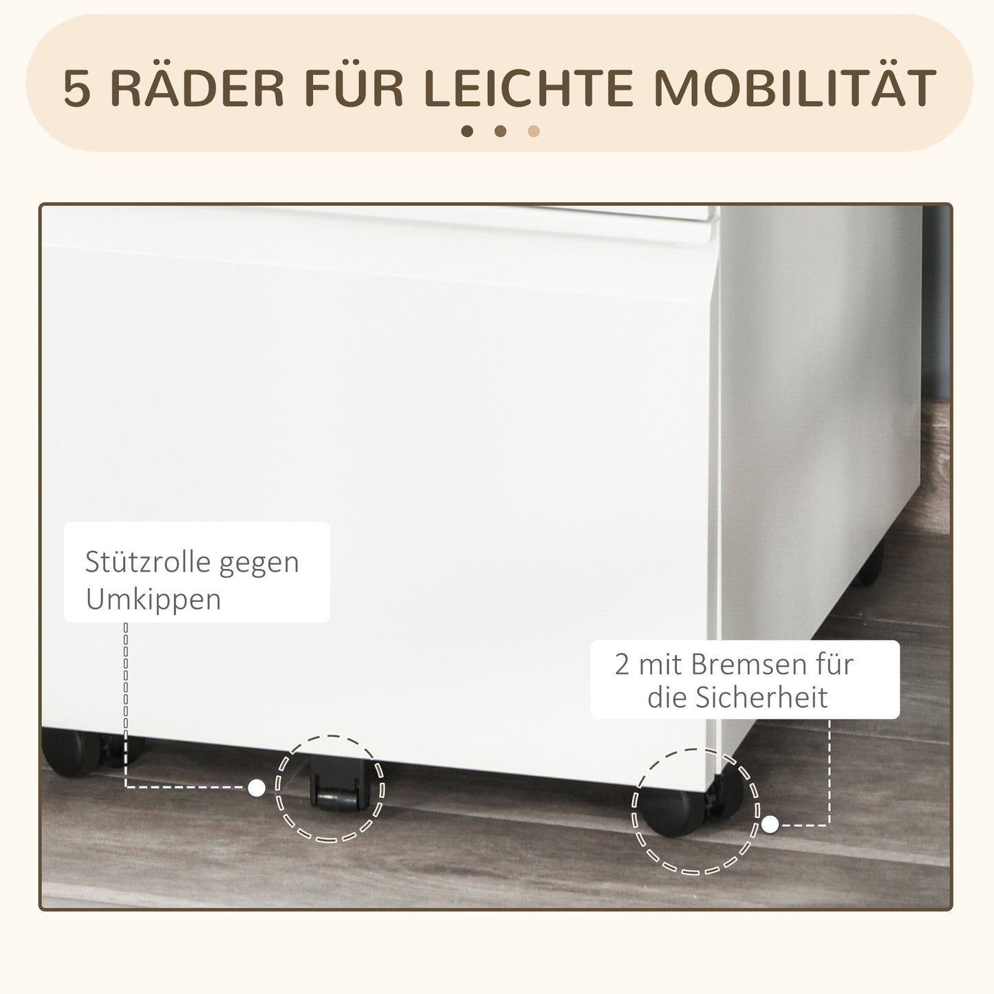 Rollcontainer – Bureaukast – Ladeblok – Kantoorcontainer – Archiefkast – Met 3 Lades – Wit Staal – Lockable – Met Wieltjes – 39x48x60 cm