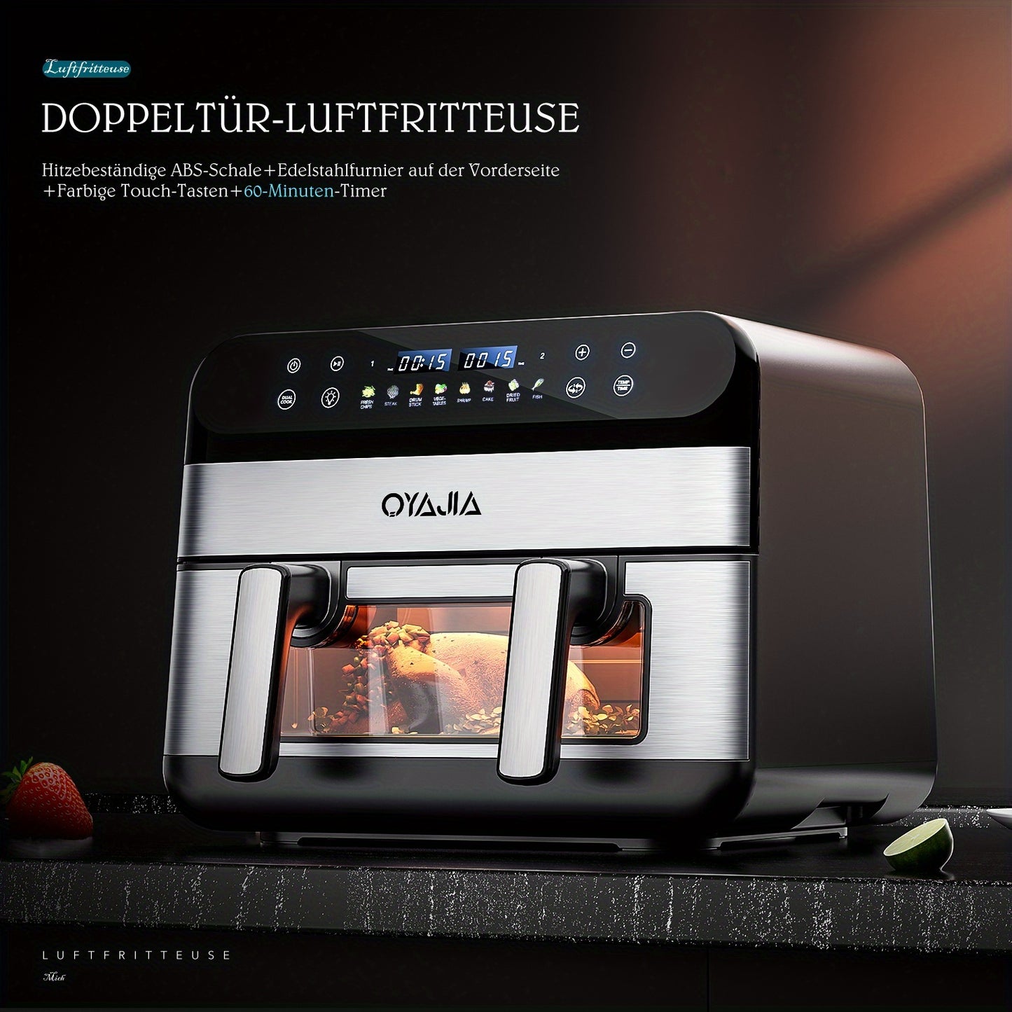 9L Dual Basket Air Fryer with Dual Cooking Zones (4.5L+4.5L Pots) - 2400W High-Power Fast Cooking, 8-in-1 Presets, Touchscreen & Visible, ABS & Suitable for, Gatherings, Restaurants