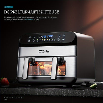 9L Dual Basket Air Fryer with Dual Cooking Zones (4.5L+4.5L Pots) - 2400W High-Power Fast Cooking, 8-in-1 Presets, Touchscreen & Visible, ABS & Suitable for, Gatherings, Restaurants