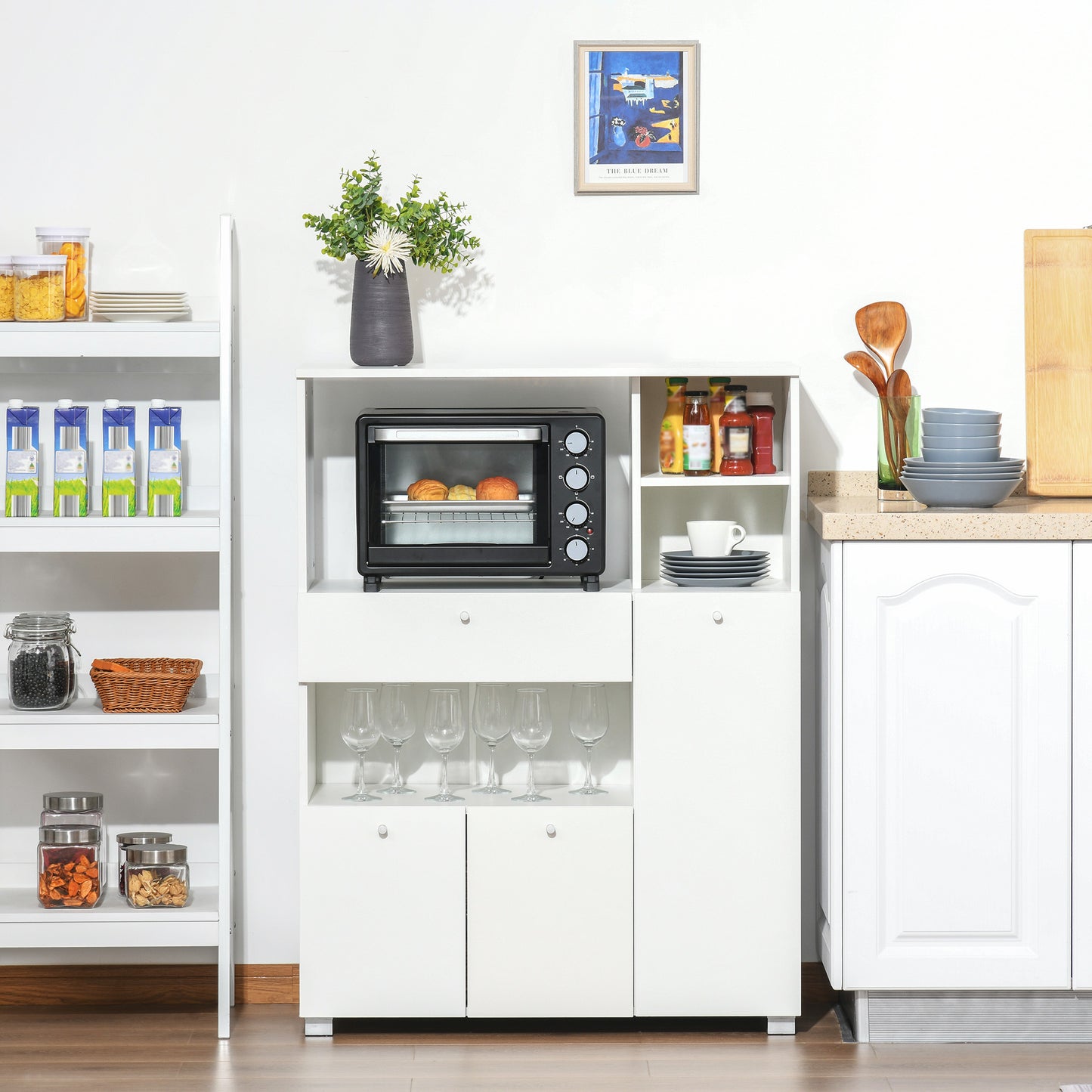 Microwavekast – Keukenkast – Opbergkast – Buffetkast – Keukenmeubel – 90x40x120 cm – Wit Hout met Schuiflade