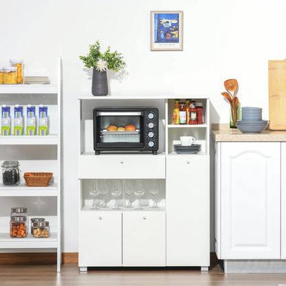 Microwavekast – Keukenkast – Opbergkast – Buffetkast – Keukenmeubel – 90x40x120 cm – Wit Hout met Schuiflade