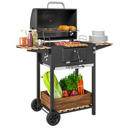 Houtskoolbarbecue – BBQ – Barbecue – Smoker – Grill – Verstelbaar Kolenrooster – Ingebouwd Thermometer – Compact Met Wielen – Met Deksel
