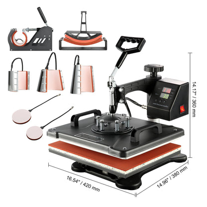 Warmtepers – Transferpers – Textielpers – T-shirt Pers – 8-in-1 Multi Heat Press – 1250W Vermogen – 38x30 cm Verwarmingsoppervlak – Digitale LCD Bediening – 360° Draaibare Arm – Zwart