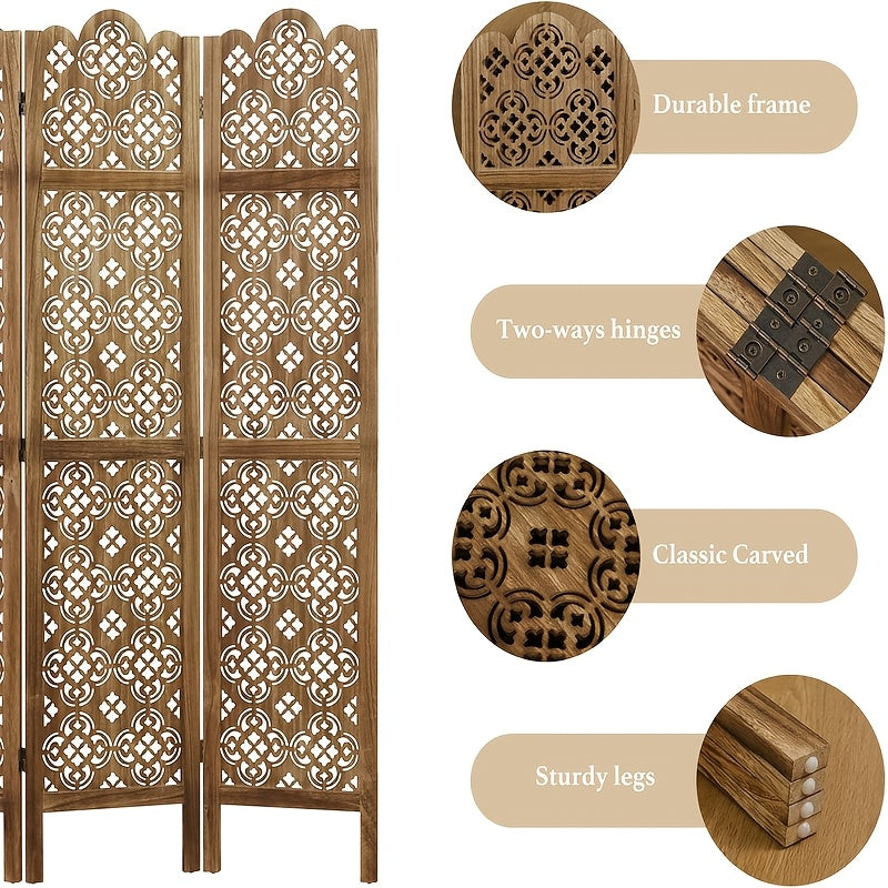 Houten Kamerscherm – Room Divider – Scheidingswand – Vouwscherm – Plaatsverdeler – 6 Panelen – Hardhout – Inklapbaar En Lichtgewicht